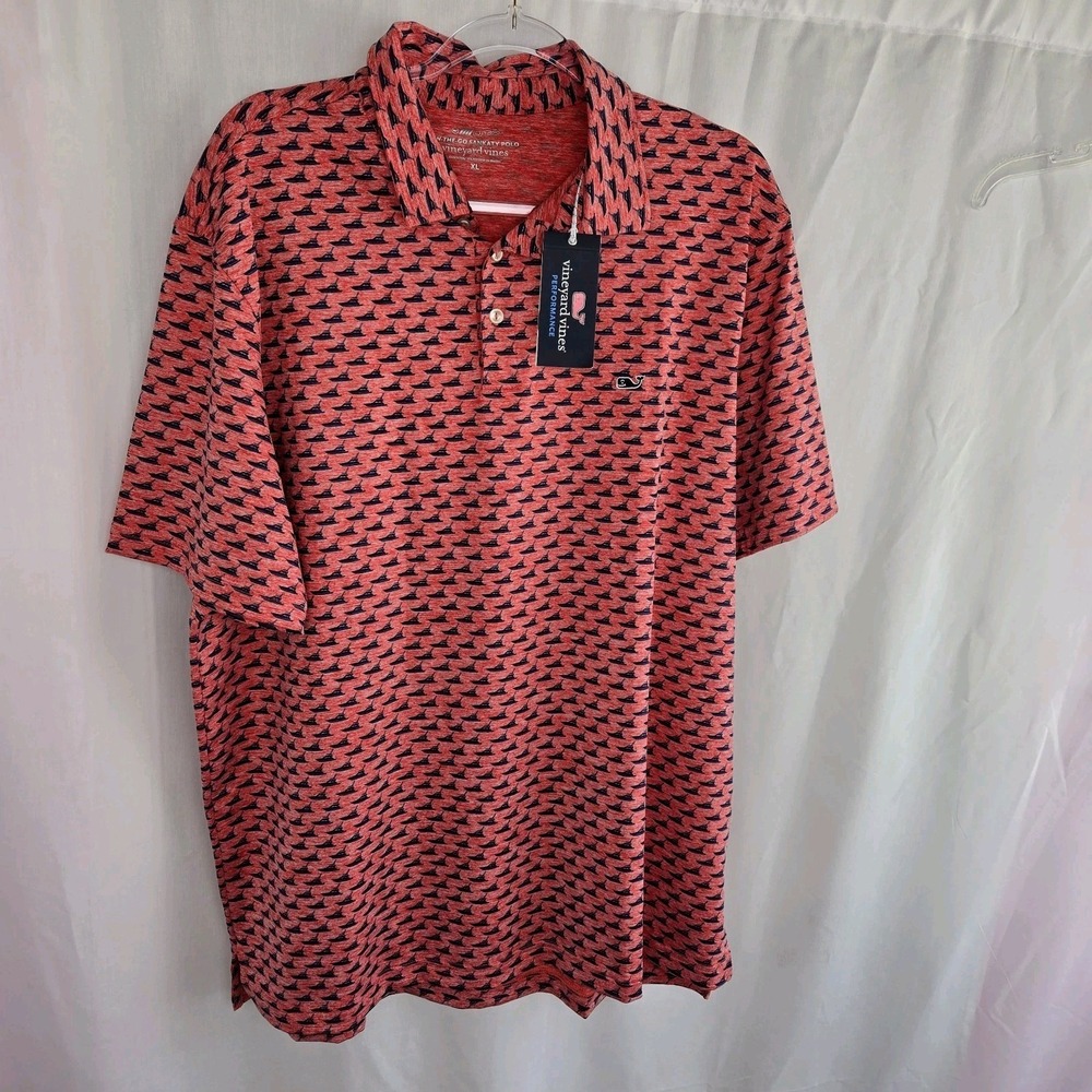 Vineyard Vines Mens Sankaty Performance Polo Size XL Summer Racing Red Boats